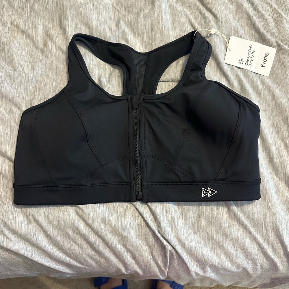 Black Racerback Sports Bra with Front Zipper